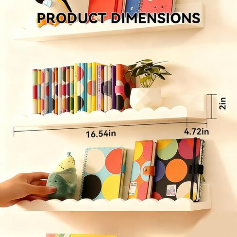 Nursery Book Shelves, Set of 4 Floating Book Shelves, Scalloped Wall Bookshelf for Bedroom, White Decor for Nursery, Baby, Toddler Room in Saudi Arabia