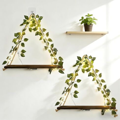 Hanging Shelves Set of 2, Floating Shelf for Plant Wall Decor No Drilling, Cottage Core Decor for Bedroom Living Room Kitchen, Wall Art in Saudi Arabia