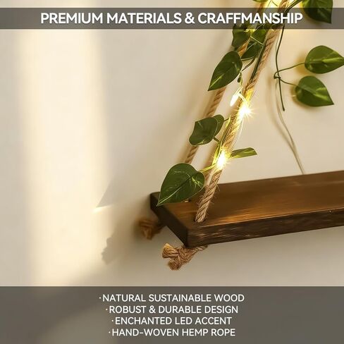 Hanging Shelves Set of 2, Floating Shelf for Plant Wall Decor No Drilling, Cottage Core Decor for Bedroom Living Room Kitchen, Wall Art in Saudi Arabia