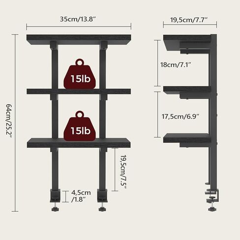 Clamp On Desk Organizer, 3-Tier Desktop Bookshelf, Adjustable Desk Storage Shelf, Metal Frame, for Office, Study and Game Room, Black DSBK3601 in Saudi Arabia