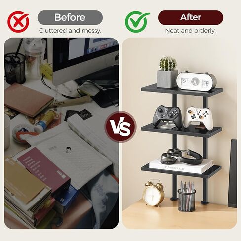 Clamp On Desk Organizer, 3-Tier Desktop Bookshelf, Adjustable Desk Storage Shelf, Metal Frame, for Office, Study and Game Room, Black DSBK3601 in Saudi Arabia