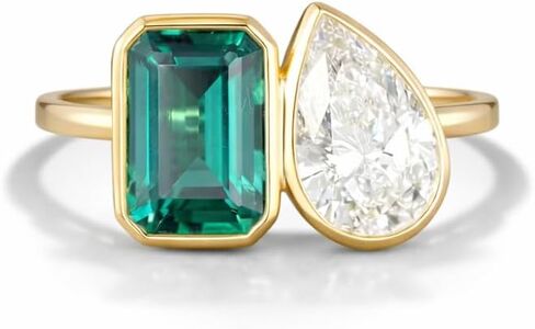 2CT الزمرد خاتم الخطوبة 14K الذهب الأصفر مويسانيتي وعد الدائري اثنين حجر مجوهرات الزفاف أنت وأنا خاتم هدية in Saudi Arabia