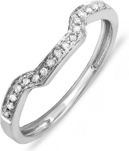 0.10 Carat (Ctw) 14K White Gold Plated Round Shaped White Diamond Ladies Anniversary Wedding Stackable Band Enhancer Guard Ring 1/10 CT in Kuwait