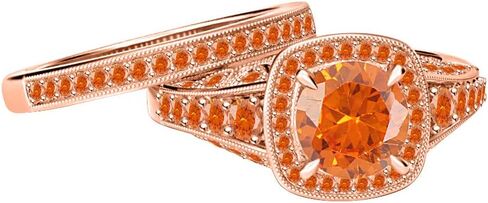 5.50Ct Round Cut Orange Sapphire Solid 18K Gold Plated Wedding Halo Bridal Ring Set Valentine's Day Special For Womens. in Saudi Arabia