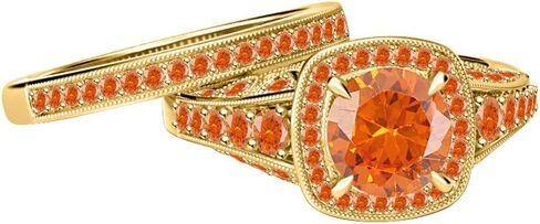 5.50Ct Round Cut Orange Sapphire Solid 18K Gold Plated Wedding Halo Bridal Ring Set Valentine's Day Special For Womens. in Saudi Arabia