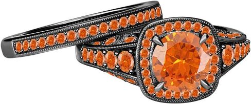 5.50Ct Round Cut Orange Sapphire Solid 18K Gold Plated Wedding Halo Bridal Ring Set Valentine's Day Special For Womens. in Kuwait