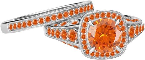 5.50Ct Round Cut Orange Sapphire Solid 18K Gold Plated Wedding Halo Bridal Ring Set Valentine's Day Special For Womens. in Saudi Arabia