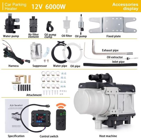12V 6KW Diesel Fuel Liquid Heater Gasoline Preheater LCD Switch Silencer +Water Pump Parking Heating Device For Trucks Van Car(One-way remote) in Saudi Arabia