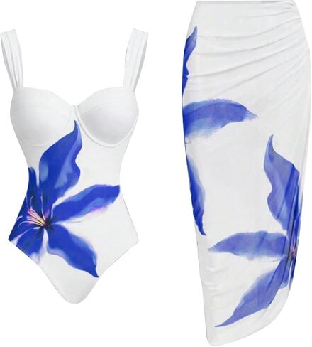 Women's One Piece Swimsuit with Cover Up Wrap Skirt Floral Beach Swimsuit with Cover Up Set Monokini Two Piece in Saudi Arabia