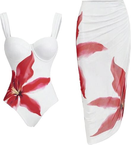 Women's One Piece Swimsuit with Cover Up Wrap Skirt Floral Beach Swimsuit with Cover Up Set Monokini Two Piece in Saudi Arabia