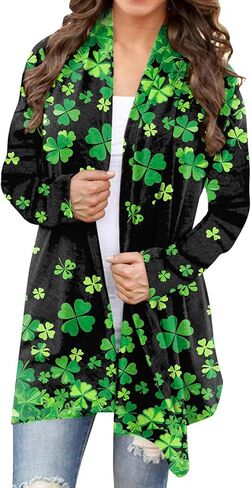 For G and PL Women's St. Patrick's Day Open Front Cardigan Shamrock Clover Shirts in Saudi Arabia