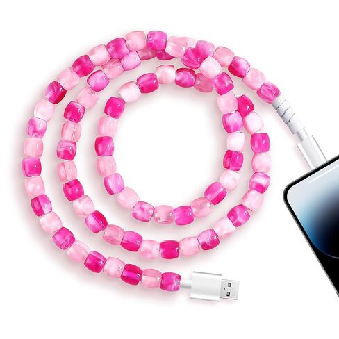SAMONPOW for iPhone Charger Cord 66W Fast Charging Cable 3.3FT Cute Jade Beaded USB to ISO Charging Cord for Women Girls Phone Charger Cord for iPhone 14 13 12 11 Pro Max XR XS X 8 7 iPad, Pink in Saudi Arabia