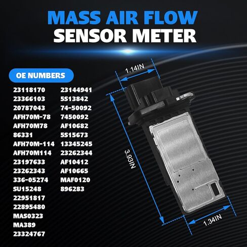 23262343 Mass Air Flow Sensor MAF Sensor for GMC Acadia Canyon Savana Yukon 2012-2022 Buick Enclave Envision Chevy Silverado Suburban Tahoe Camaro Impala Malibu Cadillac SRX Escalade Replace AFH70M114 in Saudi Arabia