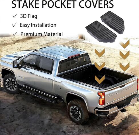 أغطية جيب لسكك السرير لسيارة GMC Chevy Silverado Sierra 1500 2019-2024 2025 2026، GMC Sierra 3500HD(2020 2021 2022 2023)/2500، أغطية سدادات للفتحات الخلفية للشاحنات السوداء in Kuwait