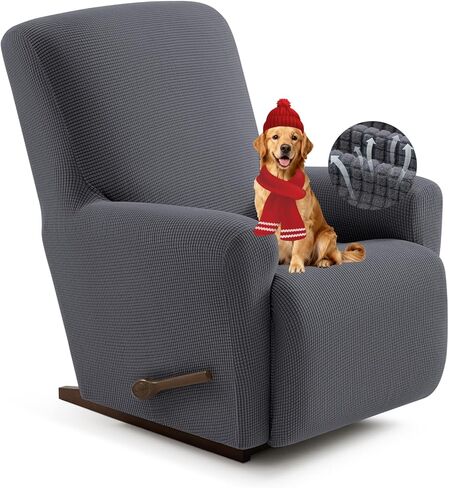 Recliner Chair Covers,1 Piece Stretch Recliner Cover Washable Furniture Protector with Elastic Bottom for Pets Kids Spandex Jacquard Fabric Small Checks(Recliner,Dark Gray) in Saudi Arabia
