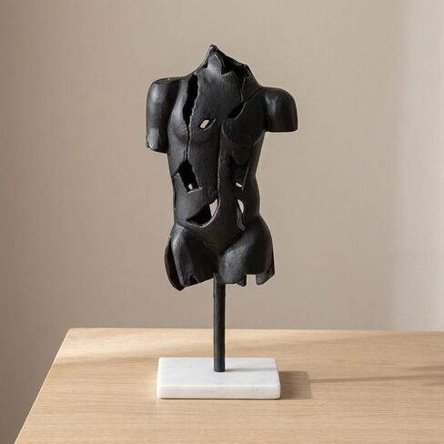 Sagebrook Home Modern Abstract Metal & Stone Sculpture - Aluminum Male Torso Statue on Marble Base - Elegant Home & Office Decor for Living Room, Bedroom, or Desk - 17" Black in Saudi Arabia