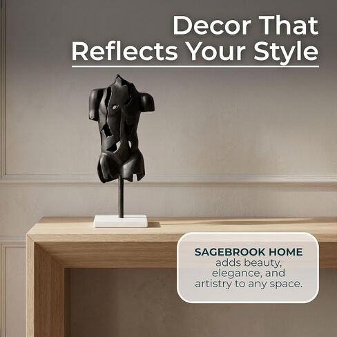 Sagebrook Home Modern Abstract Metal & Stone Sculpture - Aluminum Male Torso Statue on Marble Base - Elegant Home & Office Decor for Living Room, Bedroom, or Desk - 17" Black in Saudi Arabia