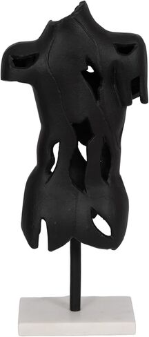 Sagebrook Home Modern Abstract Metal & Stone Sculpture - Aluminum Male Torso Statue on Marble Base - Elegant Home & Office Decor for Living Room, Bedroom, or Desk - 17" Black in Saudi Arabia