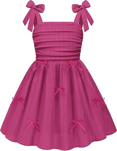 Arshiner Girls Dresses Ruched Smocked Back Spaghetti Strap Bow Summer Boho Beach Party Sundress in Saudi Arabia