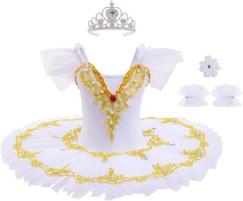 Dressy Daisy Little Girls Ballet Tutu Dress with Gold Applique & Rhinestones, Princess Ballerina Dance Dress for Toddler in Saudi Arabia