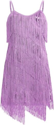 AFAVOM Sequin Fringe Dress for Girls Latin Dance Dress Tassel Flapper Dress Sparkly Ballroom Jazz Salsa Cha Cha Dance Costume in Saudi Arabia
