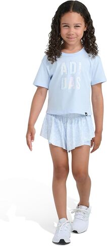 adidas, Girls, Tee & AOP Flowy Short Set (Toddler/Little Kids), Crystal Sky, 4 Years, Little Kid in Kuwait
