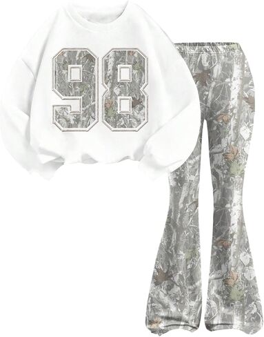 GORGLITTER Girl's 2 Piece Sets Outfits Camo Sweatshirt and Flare Leggings Y2k Cute Clothing Tracksuit in Saudi Arabia