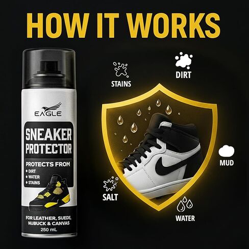 Eagle Sneaker Protector Spray Waterproof & Stain Repellent – Shoe Protection Spray for Suede, Canvas, Leather & Mesh, Invisible Sneaker Spray Protector for Tennis Shoes, Water & Dirt Repellent, 250mL in Saudi Arabia