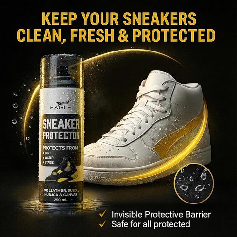 Eagle Sneaker Protector Spray Waterproof & Stain Repellent – Shoe Protection Spray for Suede, Canvas, Leather & Mesh, Invisible Sneaker Spray Protector for Tennis Shoes, Water & Dirt Repellent, 250mL in Saudi Arabia
