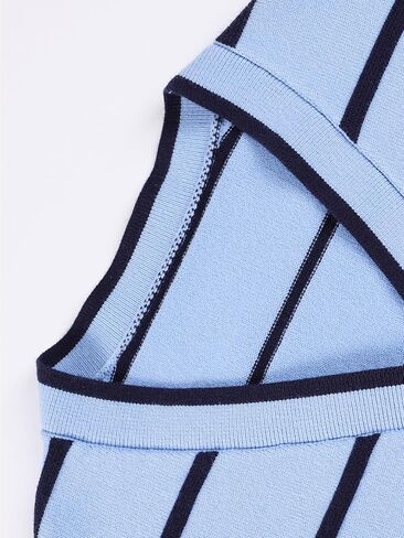 Girls Striped Cardigan Sweater Light Blue with Navy Stripes Button-Down V-Neck Knit Cardigan for Girls 6-16Y in Saudi Arabia