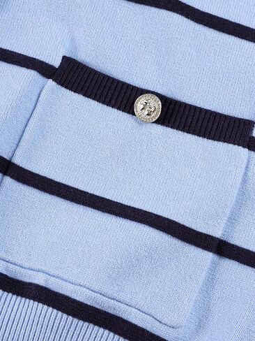 Girls Striped Cardigan Sweater Light Blue with Navy Stripes Button-Down V-Neck Knit Cardigan for Girls 6-16Y in Saudi Arabia