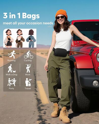 Fanny Packs for Women Cross Body Bag Waterproof Belt Bag with Adjustable Strap and Zipper Back Pocket Small Crossbody Bags Fashion Waist Packs for Workout Travelling(Black) in Kuwait