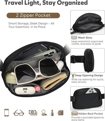 Fanny Packs for Women Cross Body Bag Waterproof Belt Bag with Adjustable Strap and Zipper Back Pocket Small Crossbody Bags Fashion Waist Packs for Workout Travelling(Black) in Kuwait