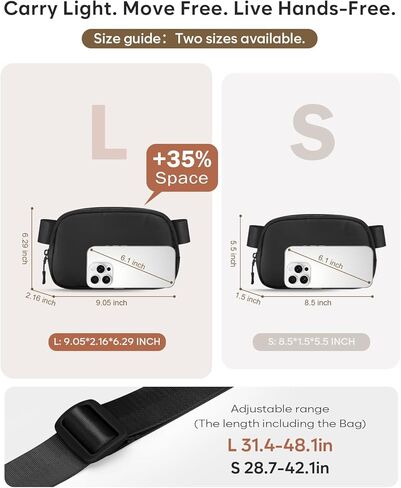 Fanny Packs for Women Cross Body Bag Waterproof Belt Bag with Adjustable Strap and Zipper Back Pocket Small Crossbody Bags Fashion Waist Packs for Workout Travelling(Black) in Kuwait