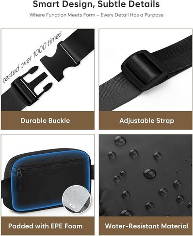 Fanny Packs for Women Cross Body Bag Waterproof Belt Bag with Adjustable Strap and Zipper Back Pocket Small Crossbody Bags Fashion Waist Packs for Workout Travelling(Black) in Kuwait