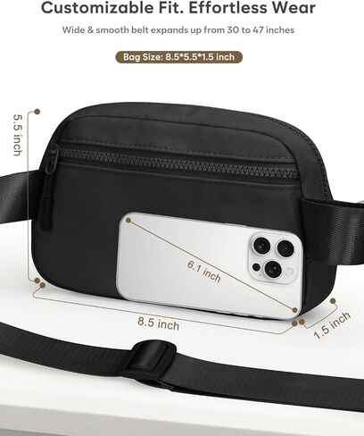 Fanny Packs for Women Cross Body Bag Waterproof Belt Bag with Adjustable Strap and Zipper Back Pocket Small Crossbody Bags Fashion Waist Packs for Workout Travelling(Black) in Kuwait