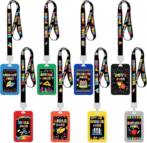 Ctosree 8 Set Rainbow Hall Pass Lanyards and School Passes Set Unbreakable PVC School Supplies Teacher Supplies for Classroom Elementary Middle Restroom Library Office, White in Saudi Arabia