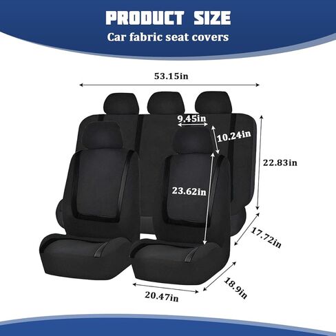 Car Seat Covers, Full Set Split Non-Slip Vehicle Front & Rear Seat Protector, Durable Comfortable Automotive Interior Chair Protective Cover, Universal for SUV Automobile Truck (Black) in Saudi Arabia