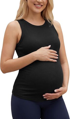 OUGES Women's Cotton Maternity Tank Tops with Built in Bras Sleeveless Crewneck Ribbed Knit Pregnancy Clothes 2026 in Saudi Arabia
