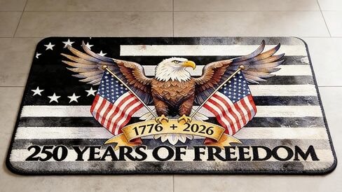 16x24 Inch 250 Years of Freedom 1776-2026 Patriotic Doormat, Bald Eagle with American Flags Welcome Mat for Front Door, Retro USA Independence Day Entryway Rug for Indoor Outdoor Decor in Saudi Arabia
