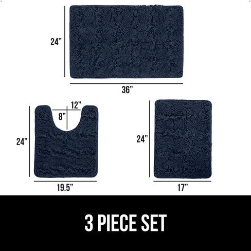 GORILLA GRIP Bathroom Rug Sets 3 Piece, Bath Mat Set and Oval Toilet Base with Rubber Backing, Plush Absorbent Shaggy Chenille Washable Mats, Includes 24x19.5, 24x17 and 36x24 Inch Rugs, Navy in Saudi Arabia