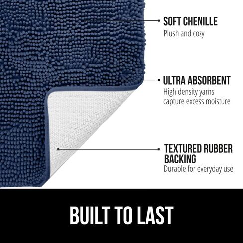 GORILLA GRIP Bathroom Rug Sets 3 Piece, Bath Mat Set and Oval Toilet Base with Rubber Backing, Plush Absorbent Shaggy Chenille Washable Mats, Includes 24x19.5, 24x17 and 36x24 Inch Rugs, Navy in Saudi Arabia