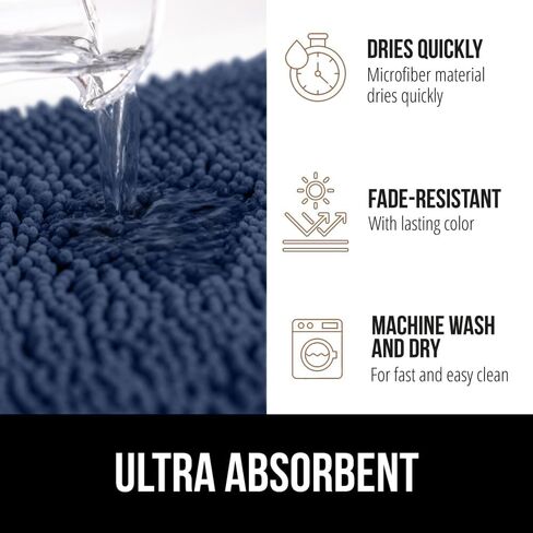 GORILLA GRIP Bathroom Rug Sets 3 Piece, Bath Mat Set and Oval Toilet Base with Rubber Backing, Plush Absorbent Shaggy Chenille Washable Mats, Includes 24x19.5, 24x17 and 36x24 Inch Rugs, Navy in Saudi Arabia