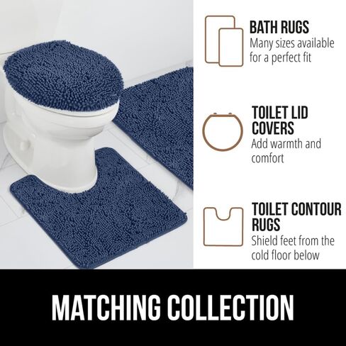 GORILLA GRIP Bathroom Rug Sets 3 Piece, Bath Mat Set and Oval Toilet Base with Rubber Backing, Plush Absorbent Shaggy Chenille Washable Mats, Includes 24x19.5, 24x17 and 36x24 Inch Rugs, Navy in Saudi Arabia
