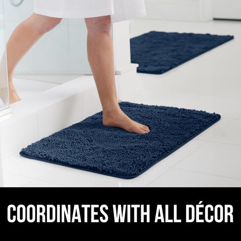 GORILLA GRIP Bathroom Rug Sets 3 Piece, Bath Mat Set and Oval Toilet Base with Rubber Backing, Plush Absorbent Shaggy Chenille Washable Mats, Includes 24x19.5, 24x17 and 36x24 Inch Rugs, Navy in Saudi Arabia