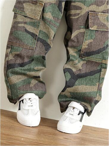 WDIRARA Boy's Camo Cargo Jeans Streetwear Straight Leg Denim Pants with Flap Pockets in Saudi Arabia