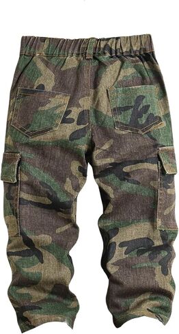 WDIRARA Boy's Camo Cargo Jeans Streetwear Straight Leg Denim Pants with Flap Pockets in Saudi Arabia