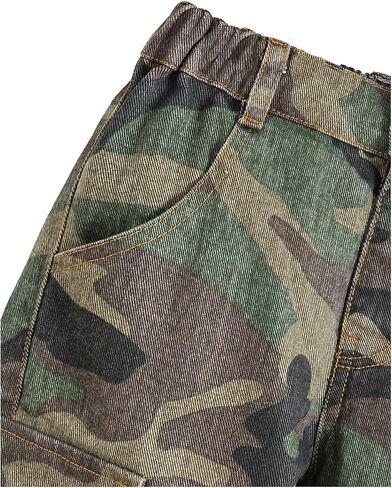 WDIRARA Boy's Camo Cargo Jeans Streetwear Straight Leg Denim Pants with Flap Pockets in Saudi Arabia