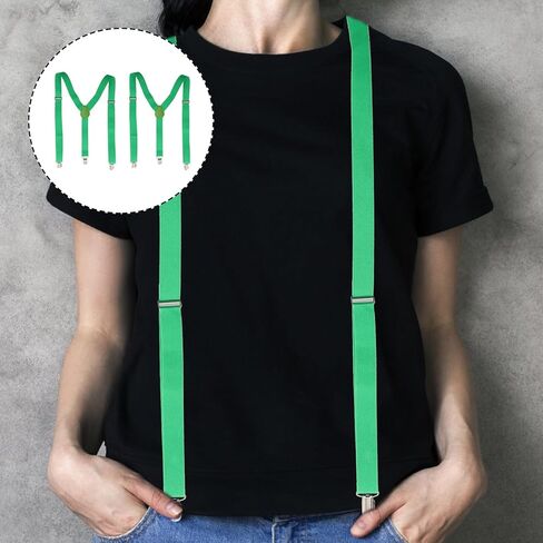 2pcs St Patricks Day Suspenders for Men Heavy Duty Elastic Jean Strap Adjustable Lucky Shamrock Party Accessories in Saudi Arabia