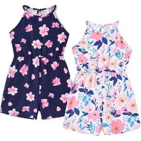 PATPAT Girls 2 Pack Rompers 5-12 Years Sleeveless Floral Print Summer Tropical Jumpsuits in Kuwait